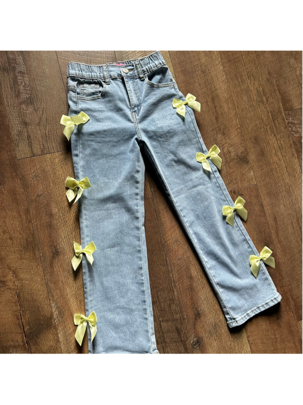 Girls Gogo Star Jeans Size 7 Blue with Yellow Bows